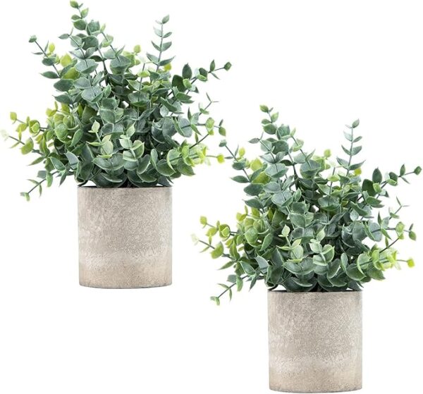 2 Pack Small Fake Plants Eucalyptus Potted